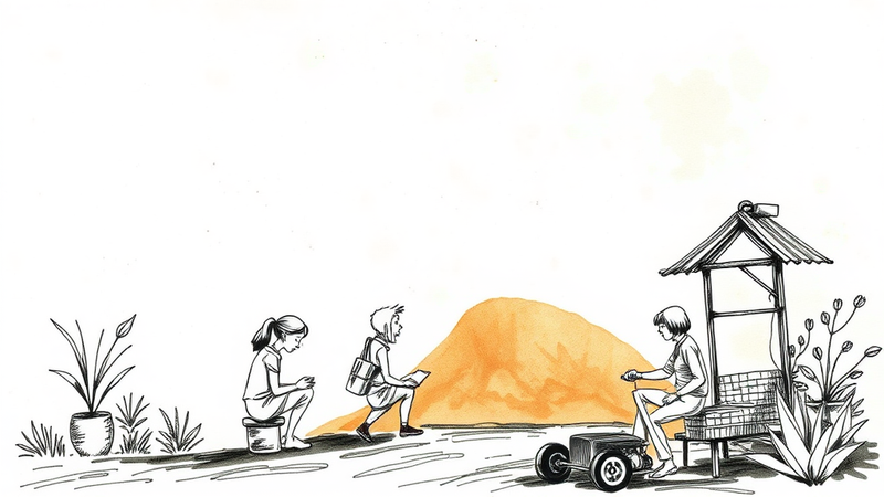 Conceptual image of a building with foundation, walls, roof, decor, and landscaping representing organizational health.