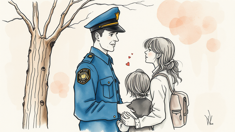 A young girl writing a heartfelt letter to her father, a police officer, expressing her love and concern for his safety.