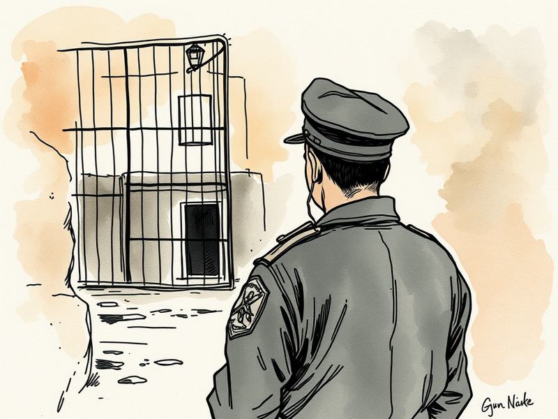 law enforcement officer looking at prison