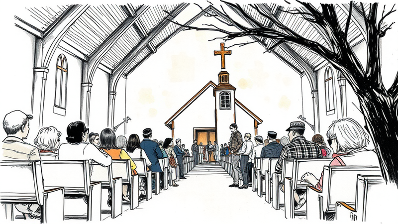 Church security team responding to a shooting, highlighting the debate on gun control and self-defense.