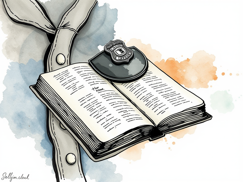 Bible next to police badge and handgun