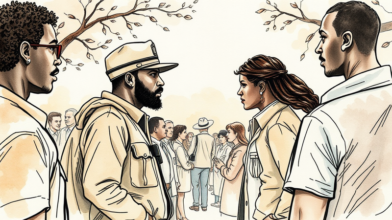 A black police officer in uniform, representing the intersection of race and law enforcement.