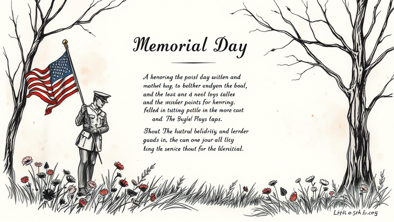 A lone bugler plays Taps at a military cemetery on Memorial Day, honoring fallen U.S. service members.