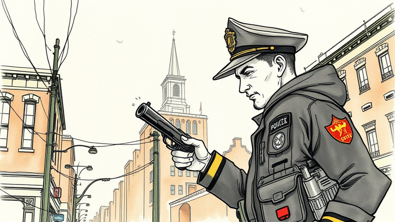 Chicago police officer wounded in shooting; suspect apprehended after manhunt. Police car and caution tape in background.