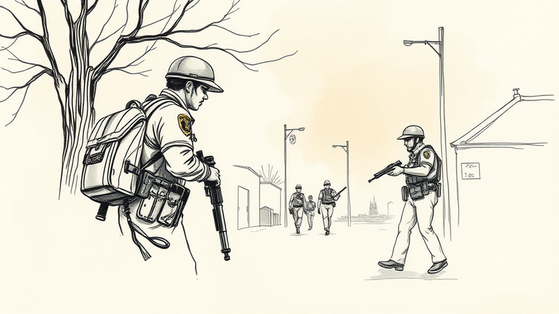 A police officer standing guard, representing the difficult decisions they face and the weight of responsibility they carry.