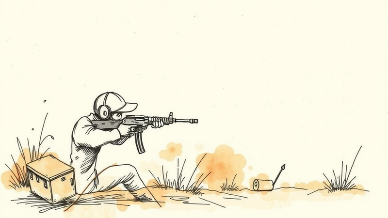 A person holding a handgun in a defensive stance, representing the concept of defensive gun use and personal safety.