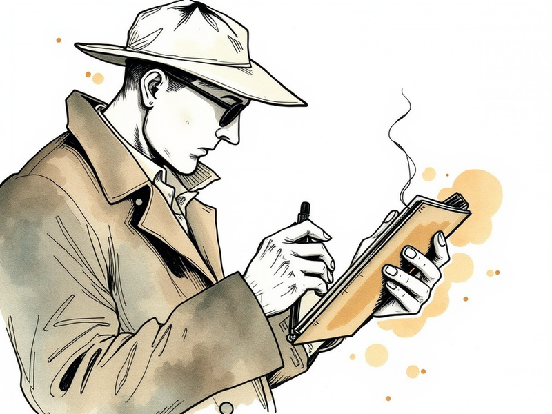 detective with notebook and coffee
