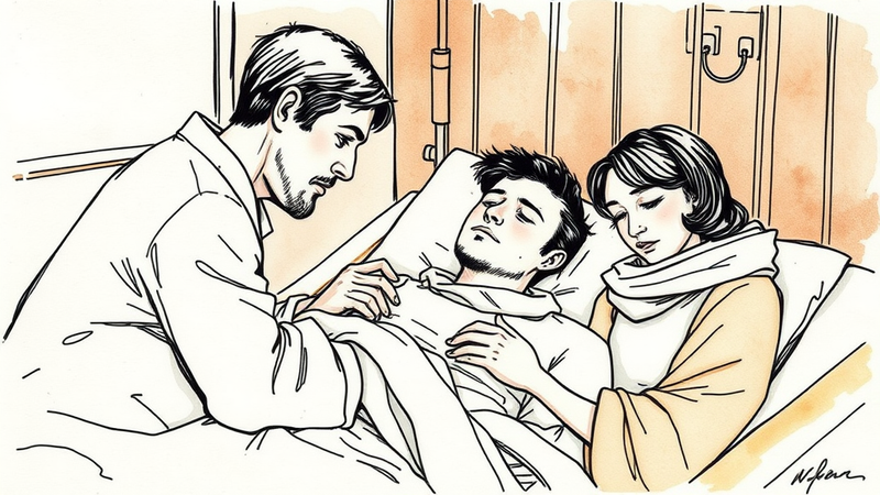 Josef Neumann, Hanukkah stabbing victim, shown with severe head injuries and a respirator in a hospital bed.