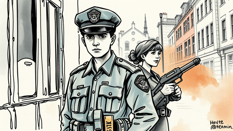 A police officer stands guard, symbolizing the challenges and responsibilities of modern law enforcement.