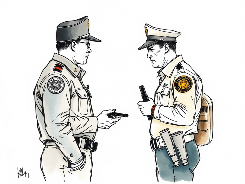 Law enforcement officers discussing jurisdictional boundaries