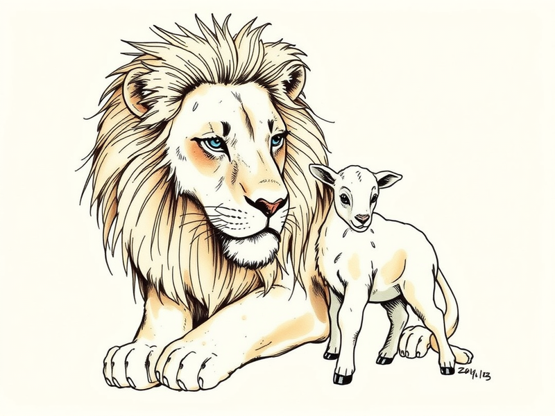 Lion and lamb symbolizing strength and gentleness