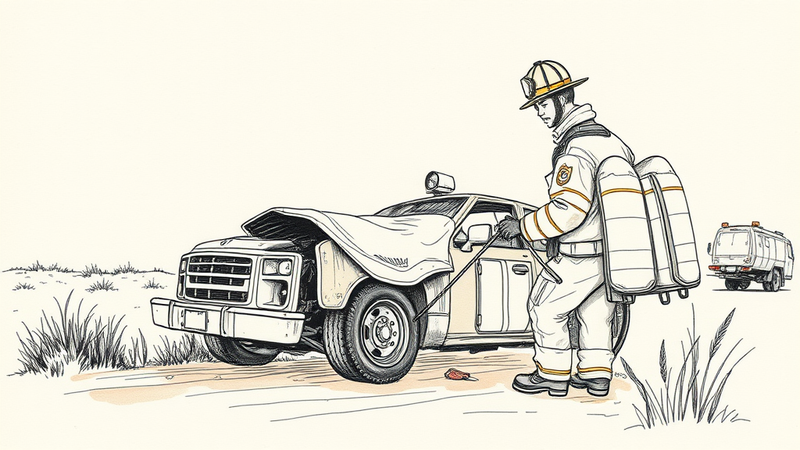 Lubbock police and fire vehicles at the scene of a fatal accident on Interstate 27, honoring fallen first responders.