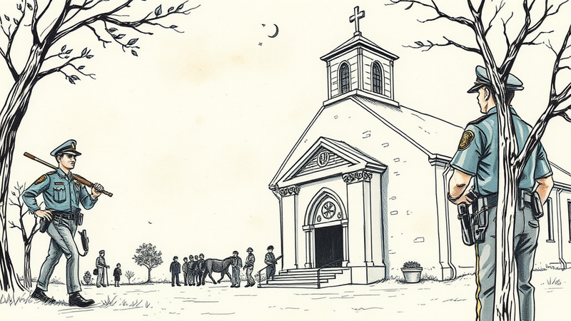 Briarwood Presbyterian Church exterior, highlighting the debate around their new police force in Alabama.