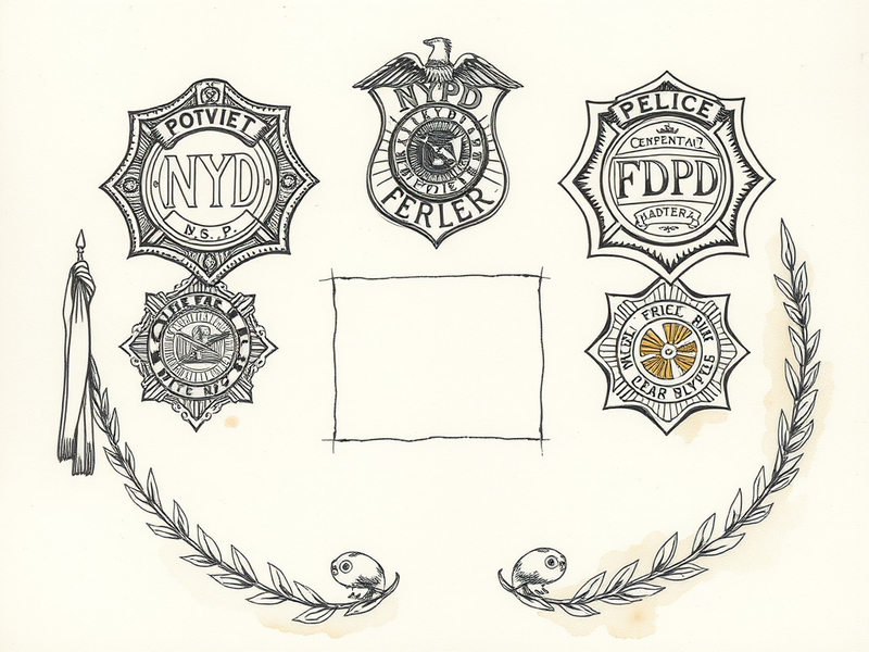 Memorial display with NYPD and FDNY badges