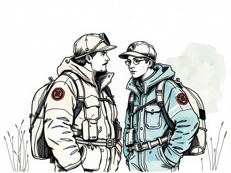 Two first responders talking, symbolizing peer support and connection.