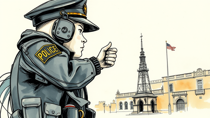 A police officer stands guard, symbolizing the risks and sacrifices made by law enforcement to protect communities.