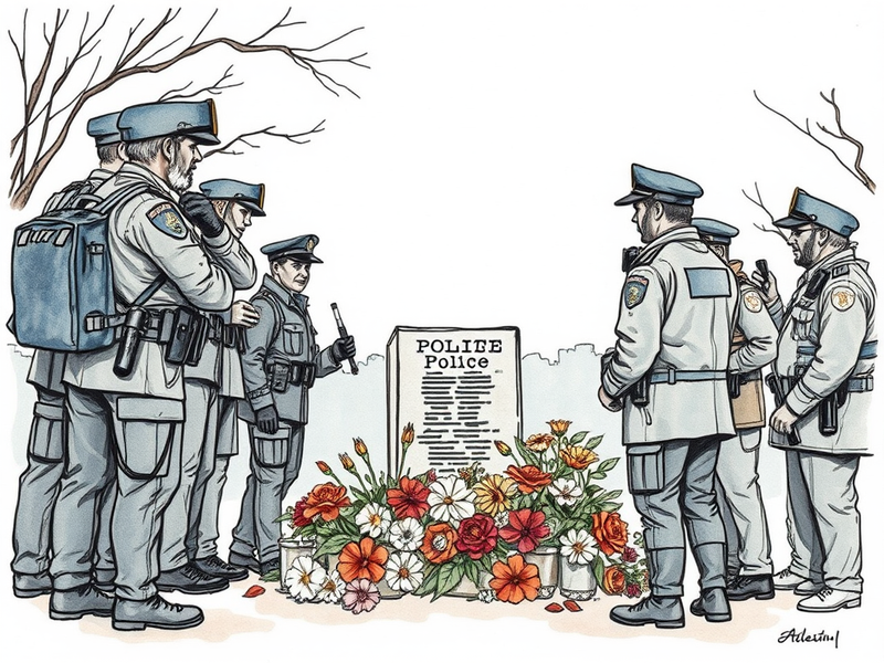 Police memorial with flowers and badge