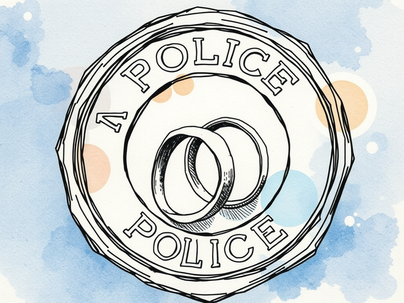 wedding rings on a police badge