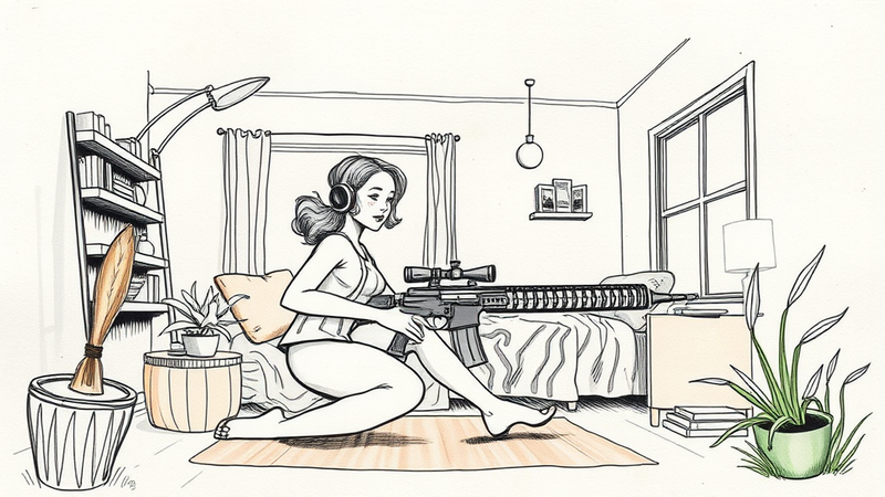 Pregnant woman defending her family with an AR-15 during a home invasion, highlighting self-defense and gun rights.