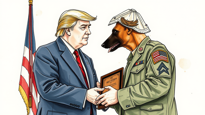 President Trump pets Conan, a Belgian Malinois military K9, in the White House Rose Garden after her heroic service.