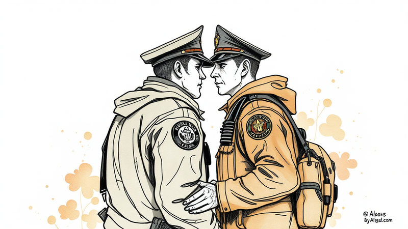 A photo of two police officers shaking hands, symbolizing the partnership and trust between them.