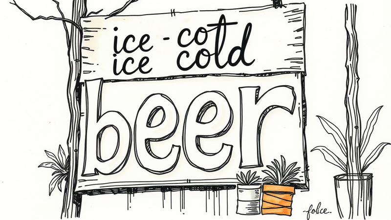 A young entrepreneur's root beer stand with a clever 'Ice cold beer' sign in Brigham City, Utah.