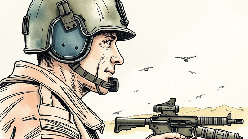 Silhouette of a soldier with a brain overlay, representing the mental scars of war and the potential for healing.