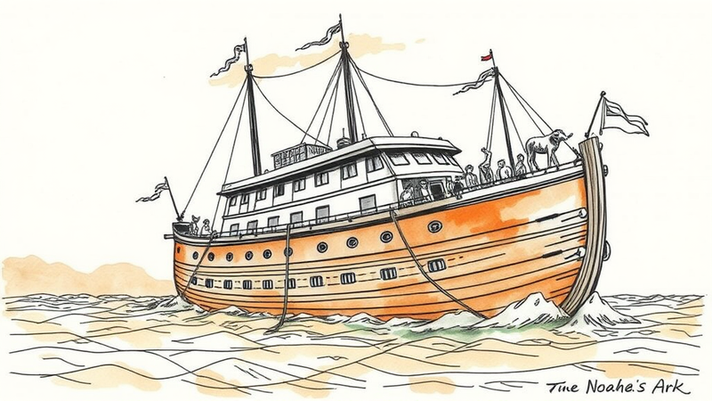Illustration of Noah's Ark, highlighting its proportions and seaworthiness based on biblical dimensions.