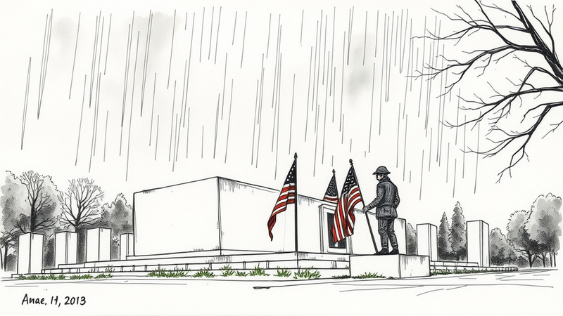 Tomb Sentinel placing flags at the Tomb of the Unknown Soldier during a thunderstorm on Memorial Day.