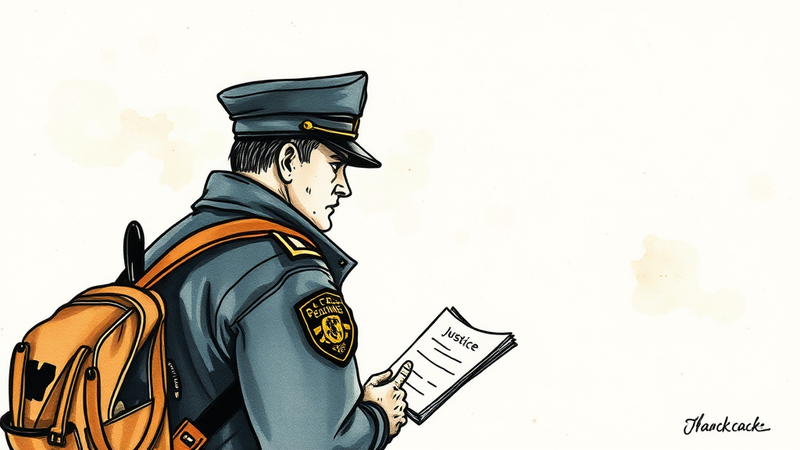 A police officer gratefully receiving a copy of 'Justice Revealed' as part of the Thanksgiving Pursuit outreach program.