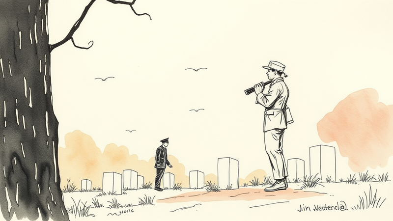 A lone bugler plays Taps at a military cemetery on Memorial Day, honoring fallen heroes.