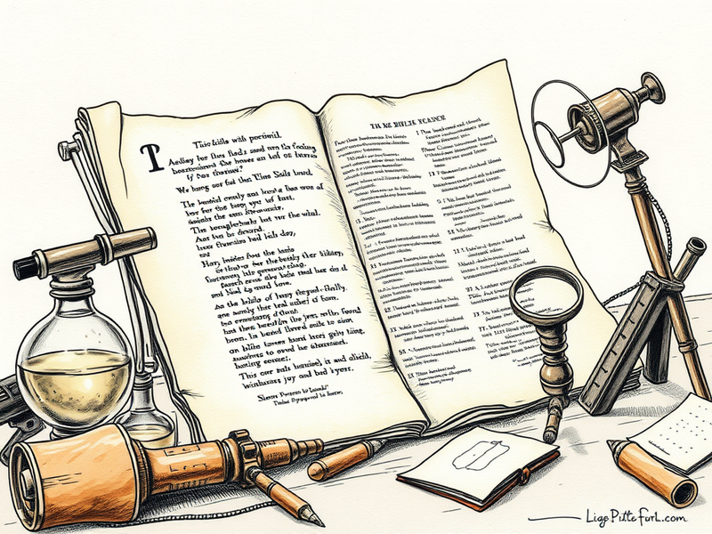 Ancient biblical scroll alongside scientific instruments, representing the harmony between biblical wisdom and scientific discovery.