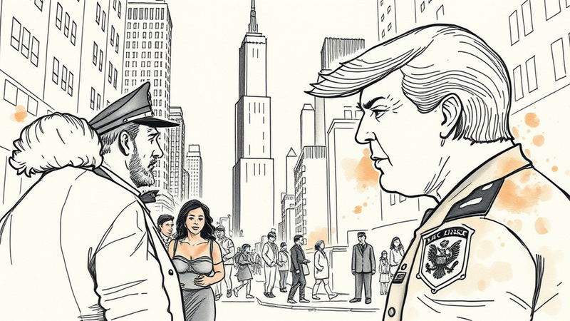 President Trump speaking at a law enforcement conference with Chicago skyline in the background.