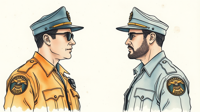 Two police officers, recently discovered to be half-brothers, stand side-by-side in uniform, symbolizing their newfound bond.