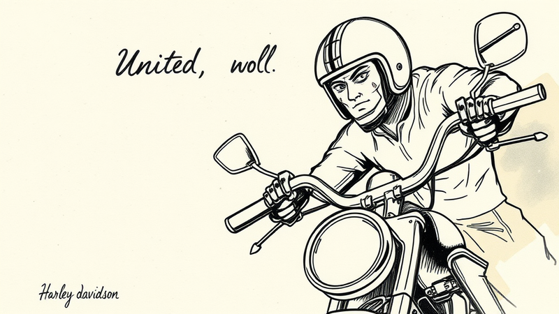 American flag waving behind a Harley Davidson motorcycle, symbolizing unity and freedom.