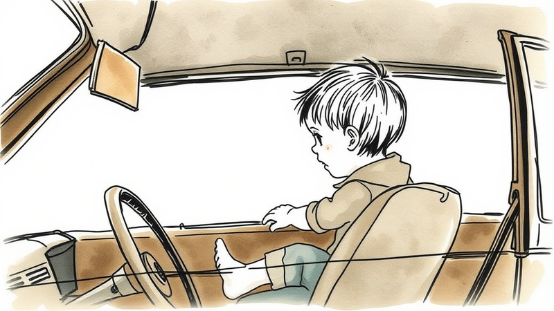 A worried parent looking for their child. Illustrates the dangers of leaving children unattended in vehicles.